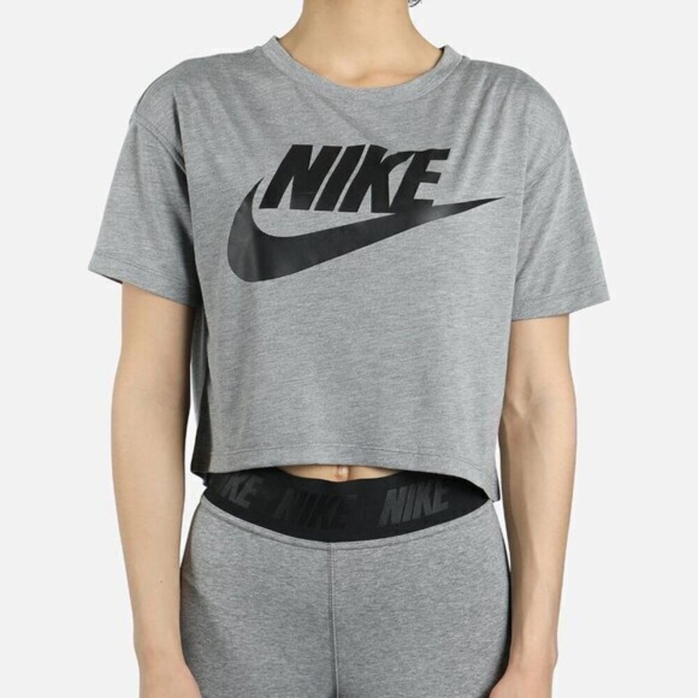 Nike NSW Essential Gray Iconic Swoosh Crop Top Shirt Size Med EUC #6277
